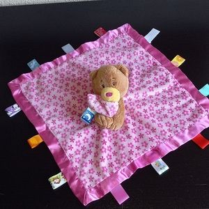 Woobie bear with satin tags and plush bear